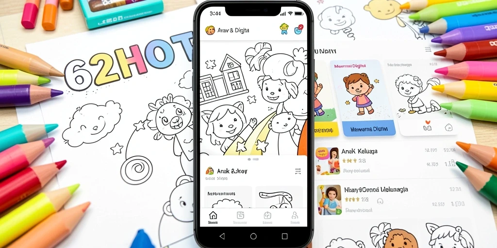 Antarmuka aplikasi 62HOT untuk Mewarnai Digital yang ceria dan menarik.