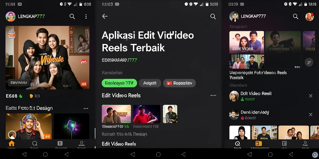 Tampilan antarmuka LENGKAP777 dengan fitur Edit Video Reels yang menarik.
