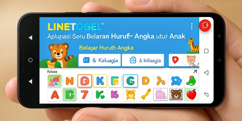 Antarmuka edukatif aplikasi LINETOGEL untuk belajar huruf dan angka.