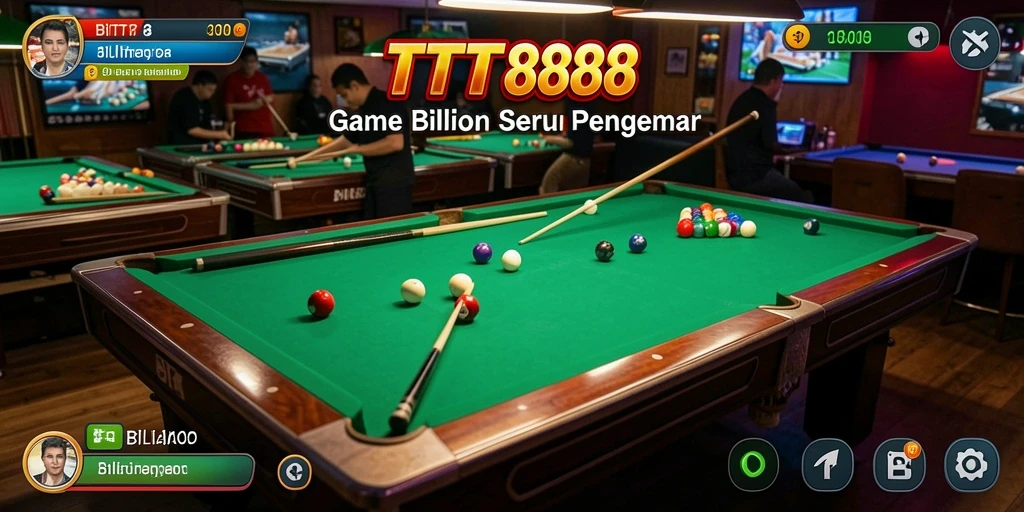 Antarmuka utama TTT888 menampilkan meja billiard yang stylish.